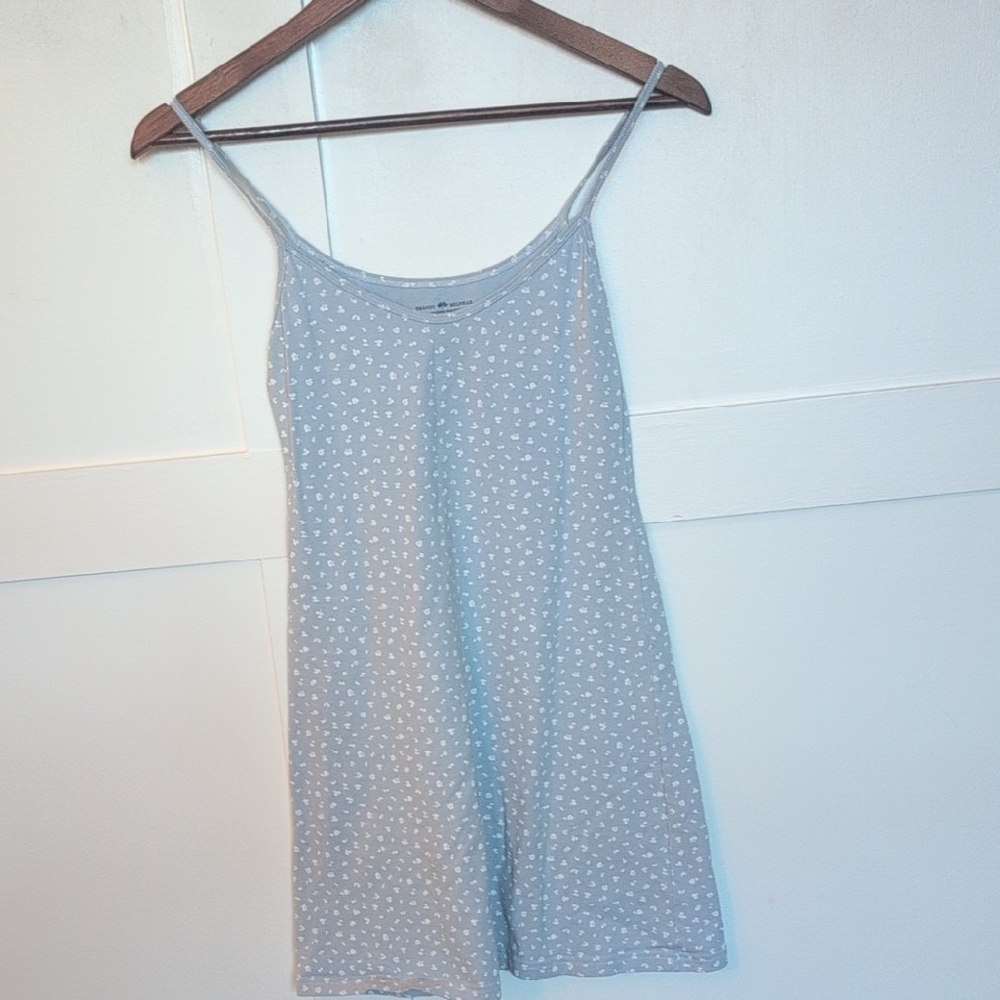 Brandy Melville Light Gray Spaghetti Strap Tank Top with White Dot Print